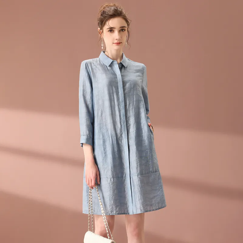 FENHONGMALI Shirt Women's Dusty Blue-1