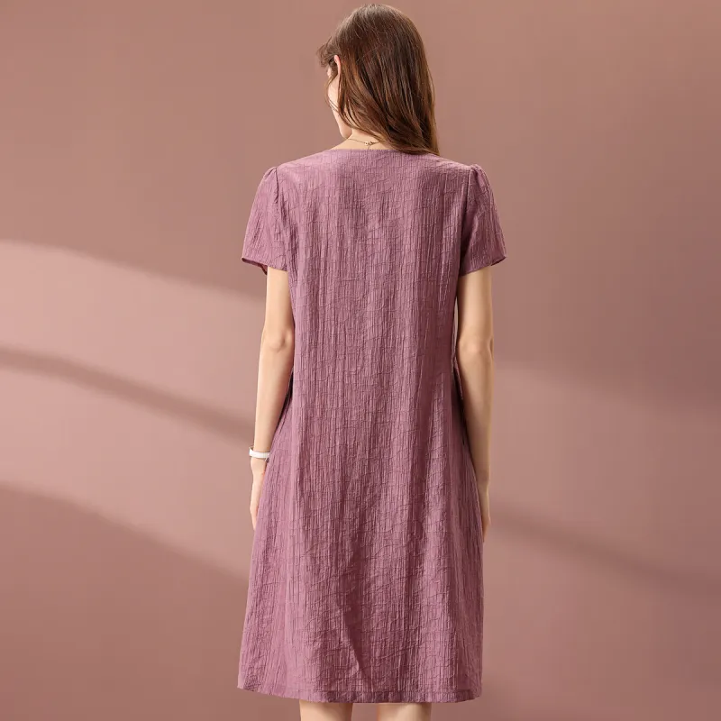 FENHONGMALI Short Sleeved Dress Women's Purple-1