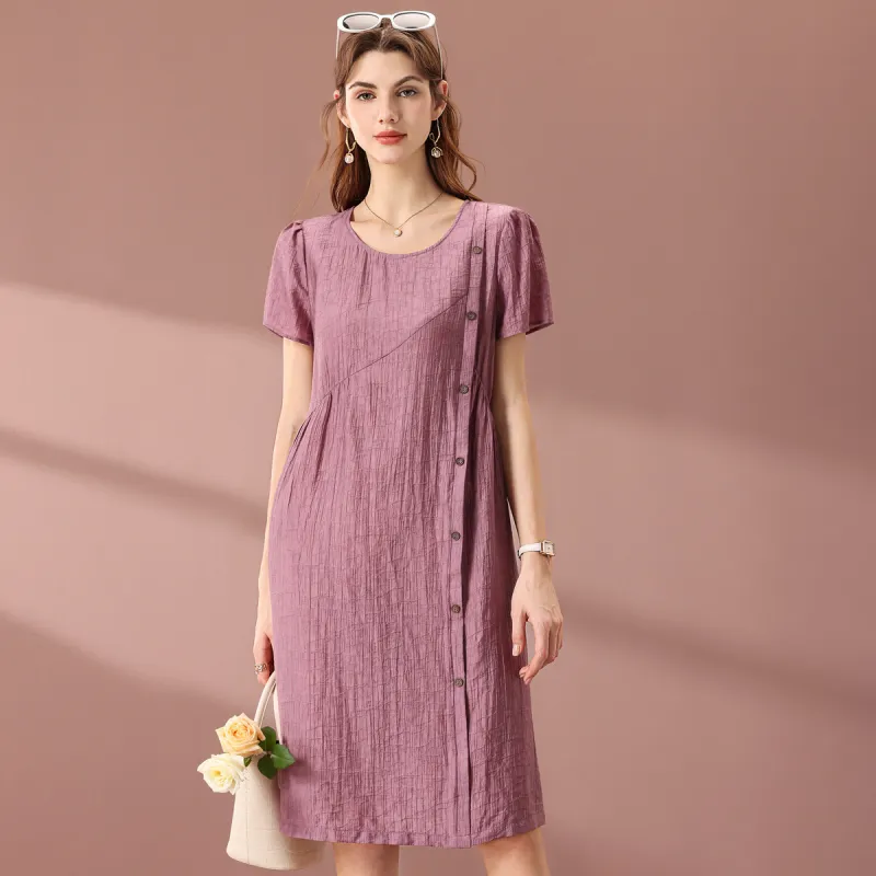 FENHONGMALI Short Sleeved Dress Women's Purple-0