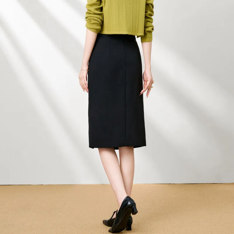 FENHONGMALI Casual Long Skirts Women's Black-2