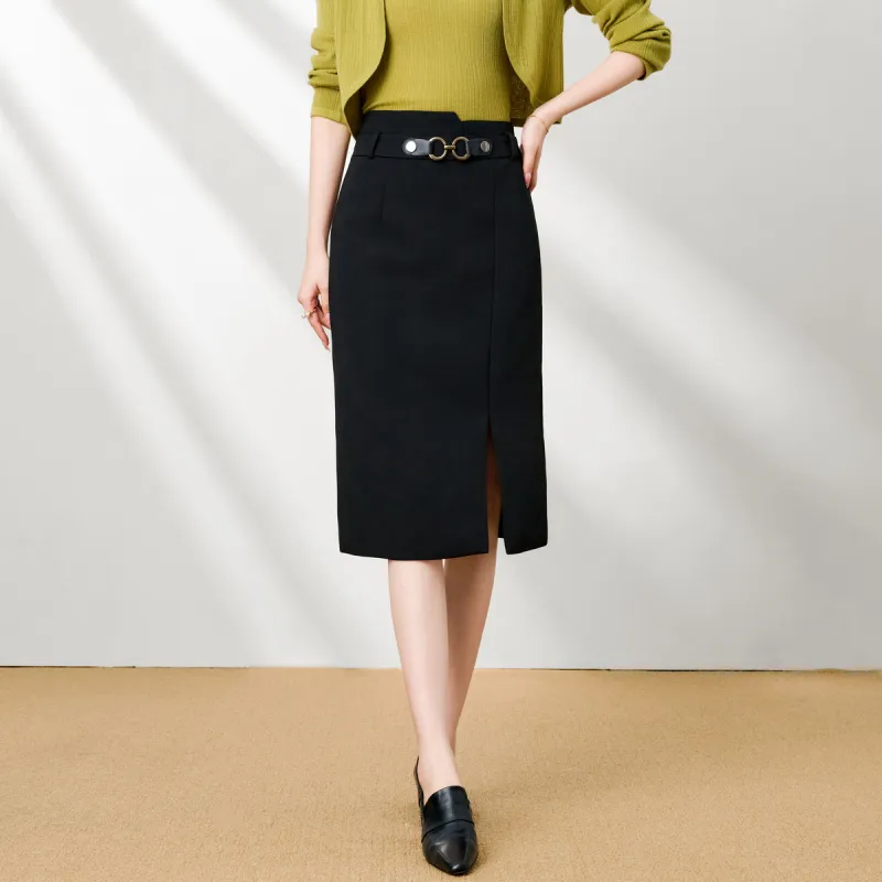 FENHONGMALI Casual Long Skirts Women's Black-1