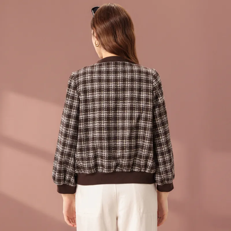 FENHONGMALI Baseball Jacket Women's Coffee-0