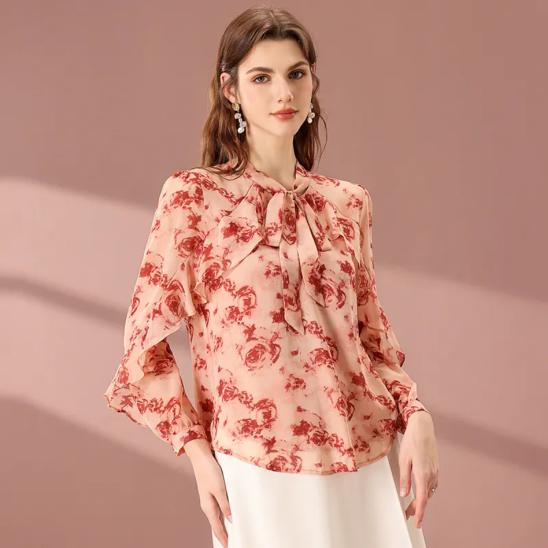 FENHONGMALI Shirt Women's Red Flower-1