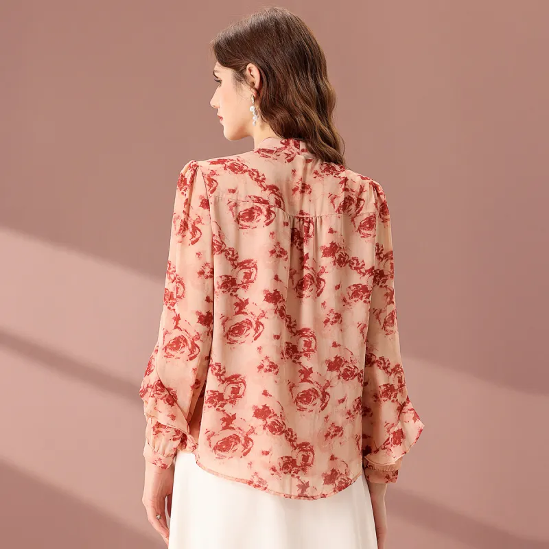 FENHONGMALI Shirt Women's Red Flower-2