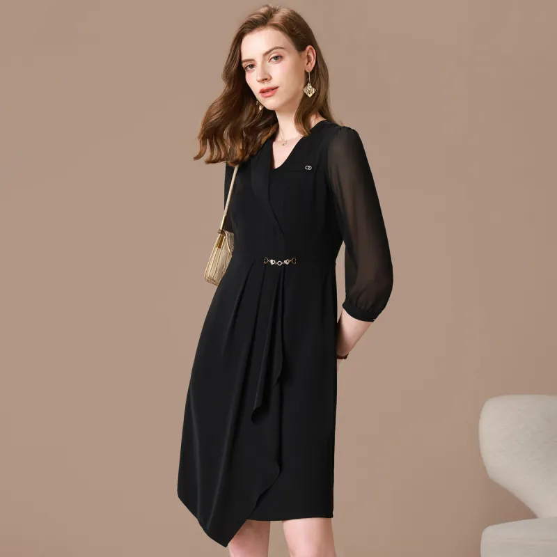 FENHONGMALI Long Sleeved Dress Women's Black-1