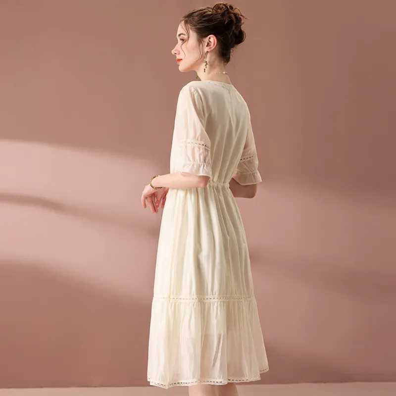 FENHONGMALI Short Sleeved Dresses Women's Apricot-2