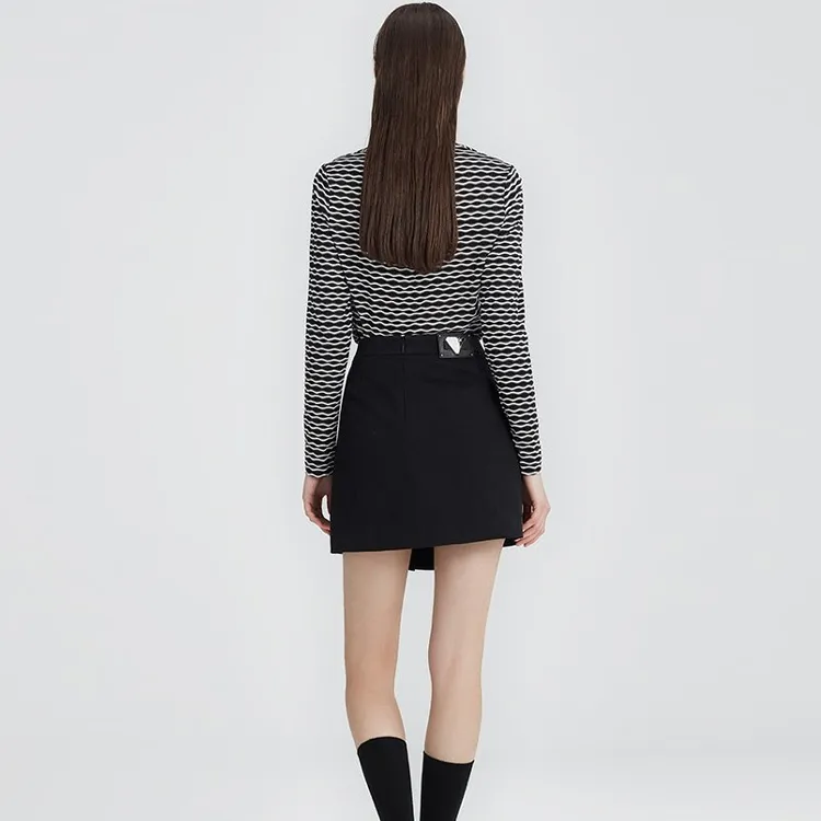 DEGAIA T Shirt Women's White Gray Stripes-1