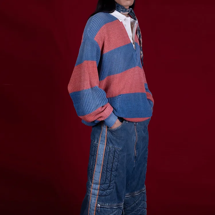 kapital Striped Knitted Polo Shirt-3