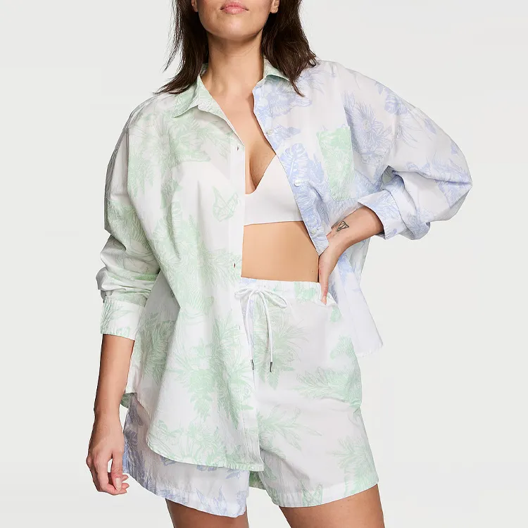 Victoria's Secret PINK Cotton Long Sleeve Shi/GM&BCTT Pajama Set Women's Mint-1
