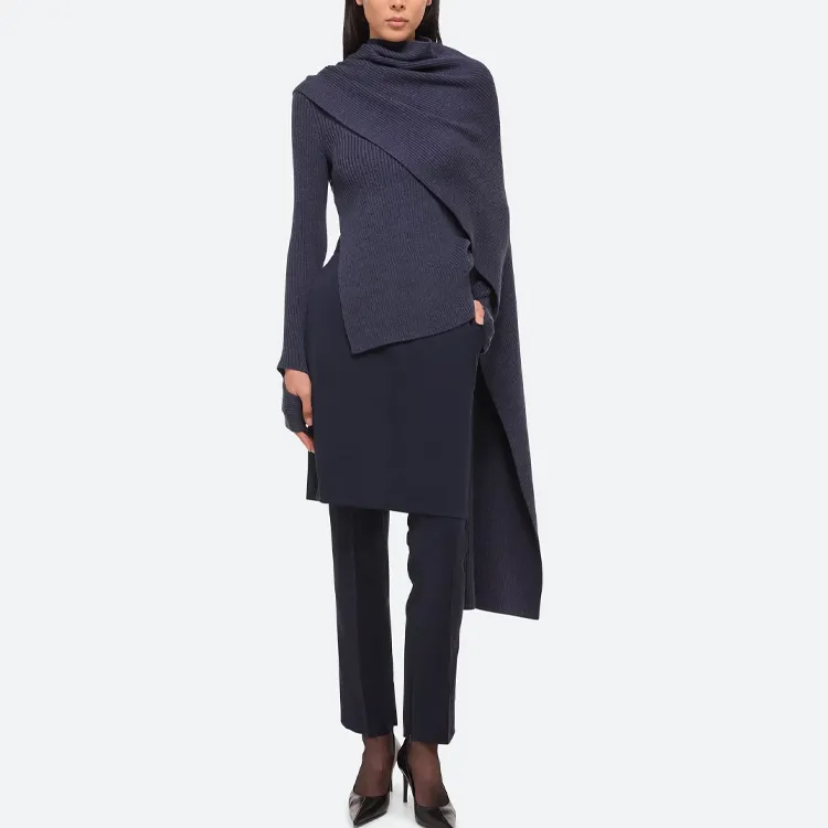 Helmut Lang Draped Ribbed Asymmetric Top-1