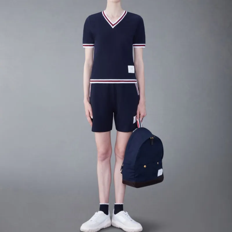 THOM BROWNE Cricket-stripe V-neck T-shirt-2