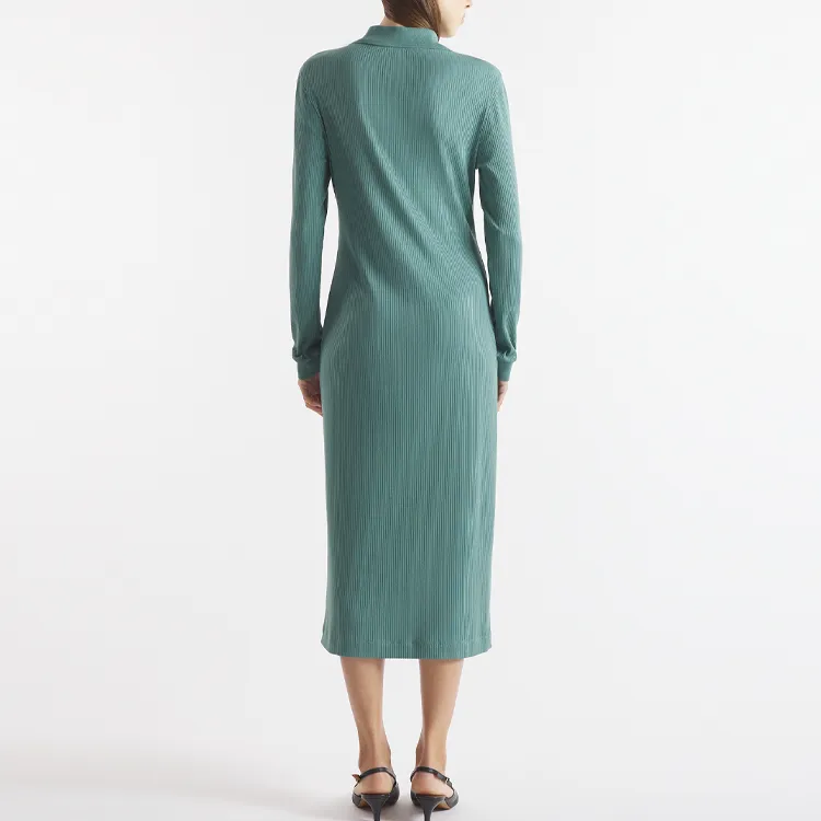 Maison Kitsune Fine Ribbed Long Sleeves Polo Dress-2