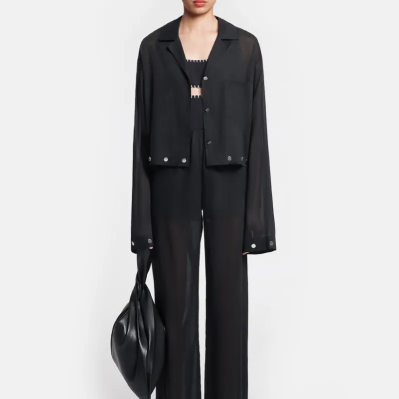 NANUSHKA Vally Studded Cropped Organza Shirt-1