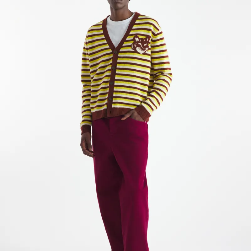 Maison Kitsune Fox Head Intarsia Striped Cardigan-2