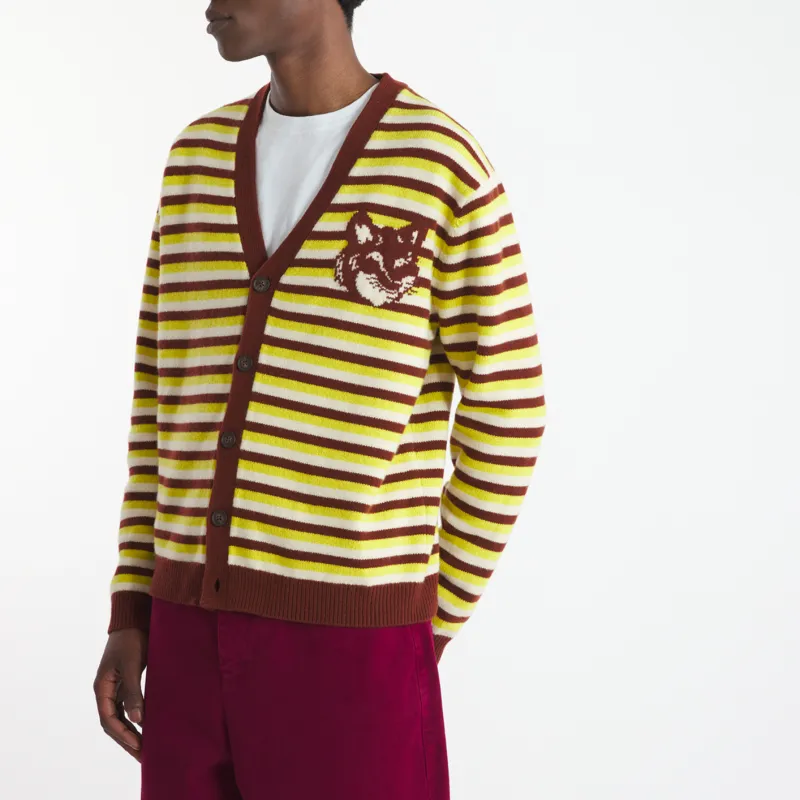 Maison Kitsune Fox Head Intarsia Striped Cardigan-4