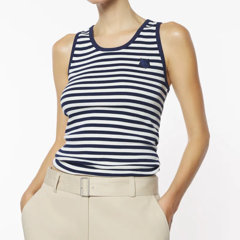 Maison Kitsune Bold Fox Head Patch Stripes Ribbed Tank Top-3
