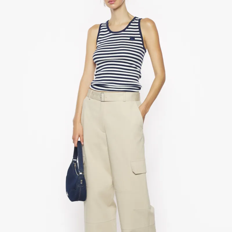Maison Kitsune Bold Fox Head Patch Stripes Ribbed Tank Top-2