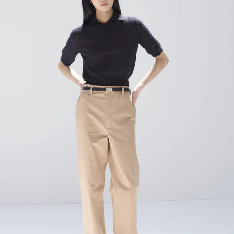 Auralee Kid Mohair Sheer Knit Polo 'Navy'-1