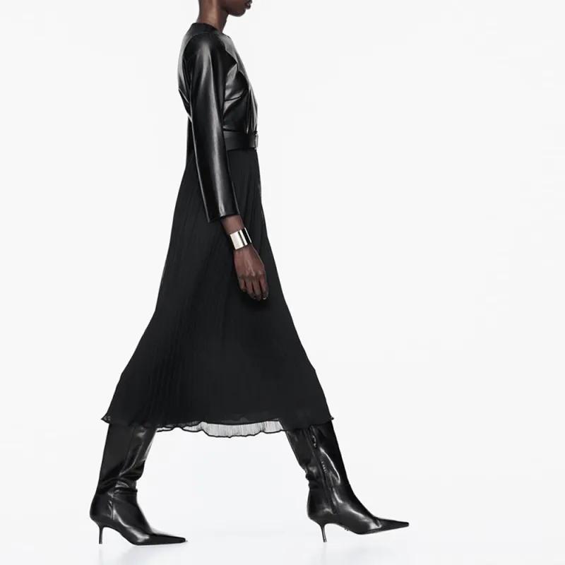 ZARA Long-Sleeved Dresses Women's Black-4
