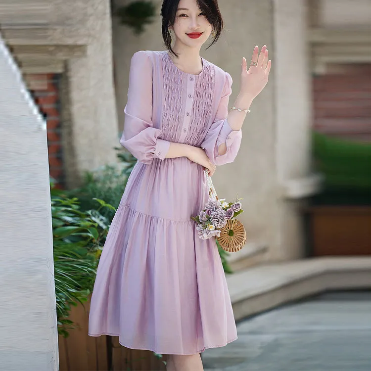 【dme】 Long Sleeved Dress Women's Purple-1