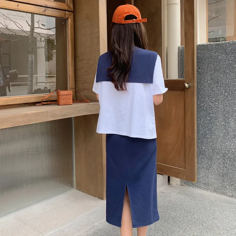 Emodues Two Piece Skirt Sets Women's T Shirt+Skirt-0