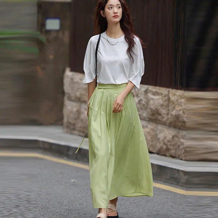 【dme】 Casual Long Skirts Women's Light Aqua Green-1