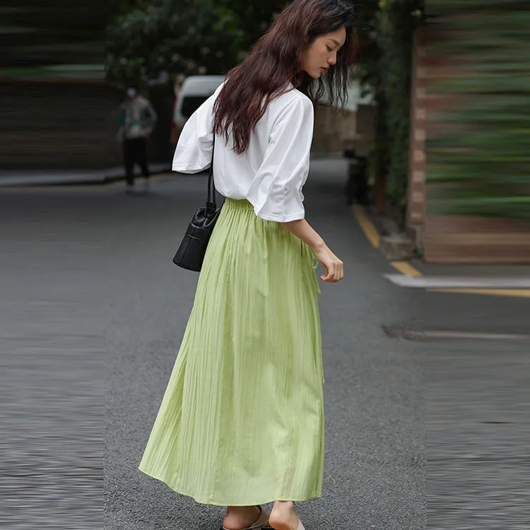 【dme】 Casual Long Skirts Women's Light Aqua Green-2