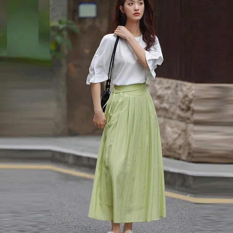 【dme】 Casual Long Skirts Women's Light Aqua Green-3