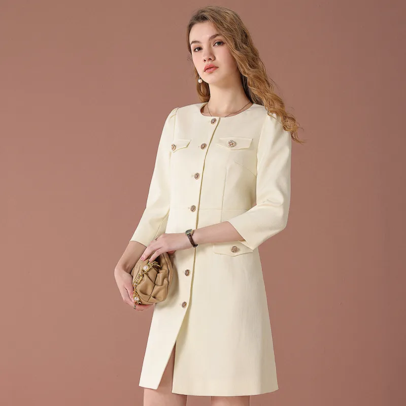 FENHONGMALI Long Sleeved Dresses Women's Beige-2