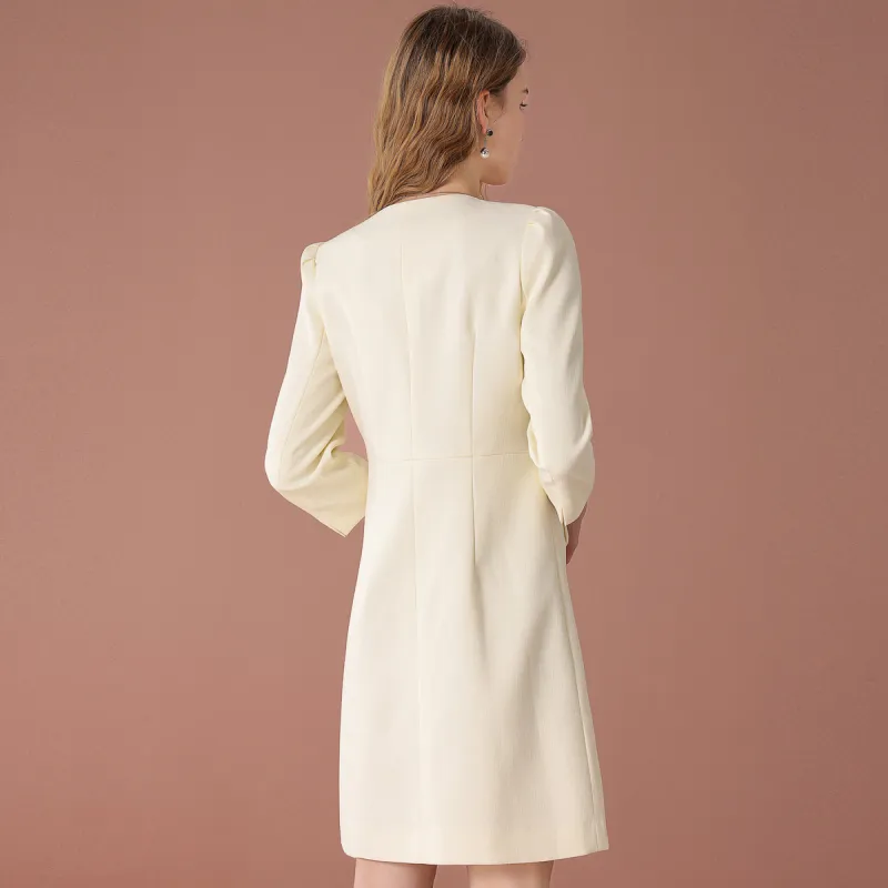 FENHONGMALI Long Sleeved Dresses Women's Beige-1