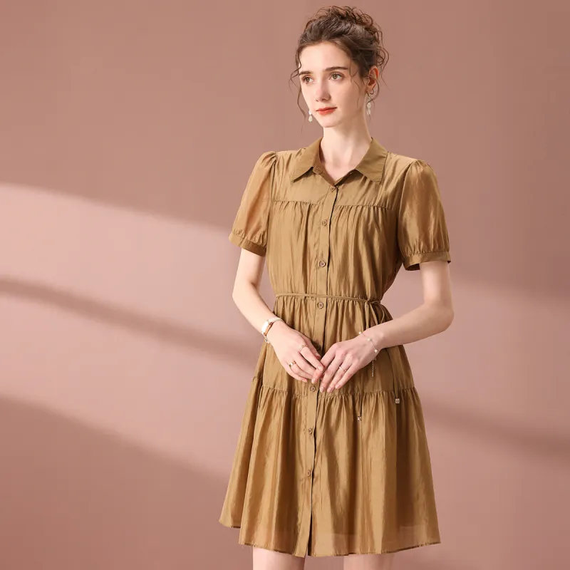 FENHONGMALI Short Sleeved Dress Women's Coffee-2