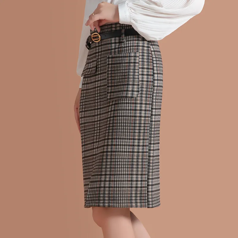 FENHONGMALI Casual Long Skirt Women's Khaki-2