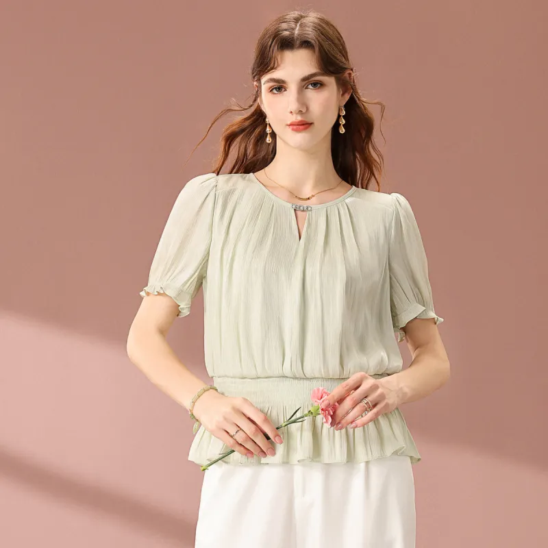 FENHONGMALI Shirt Women's Light Green-2