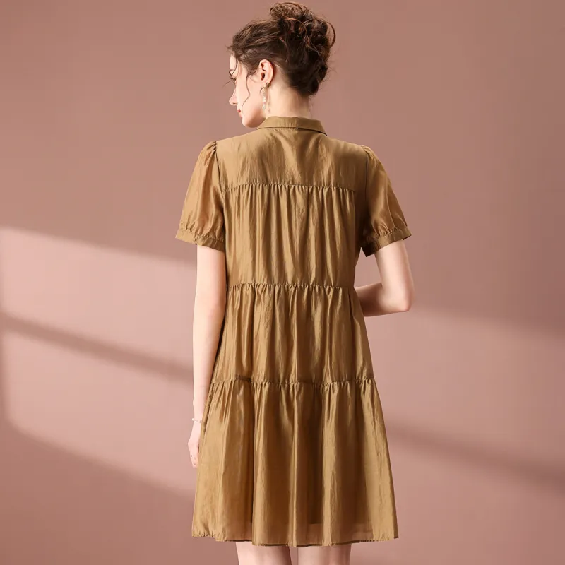 FENHONGMALI Short Sleeved Dress Women's Coffee-1