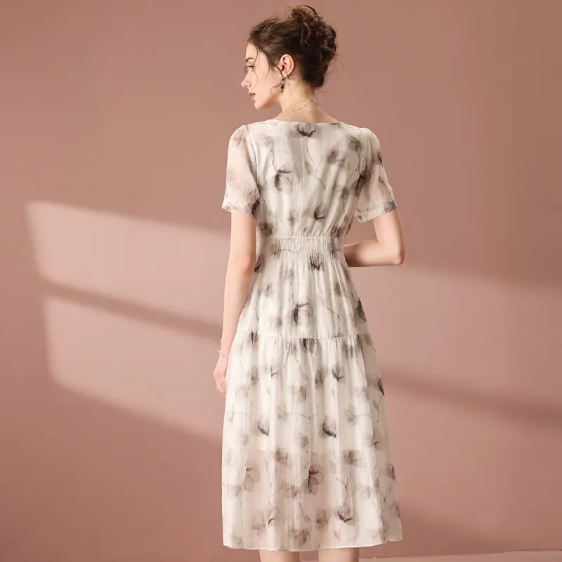 FENHONGMALI Short Sleeved Dress Women's White-1