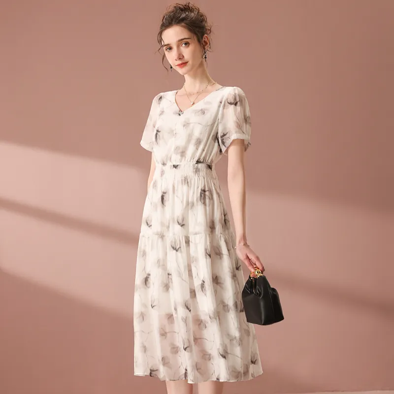 FENHONGMALI Short Sleeved Dress Women's White-2