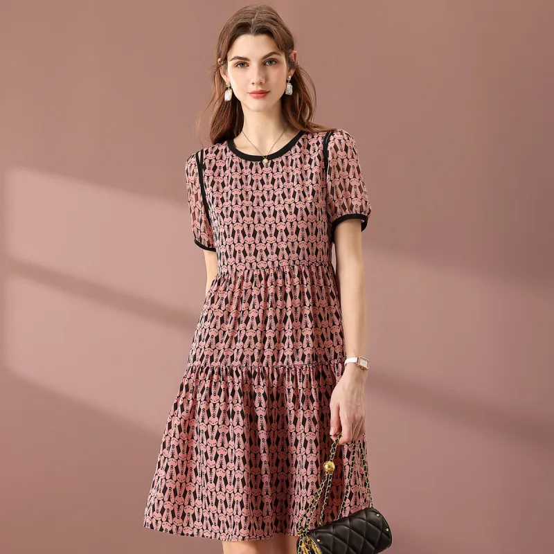 FENHONGMALI Short Sleeved Dresses Women's Pink-2