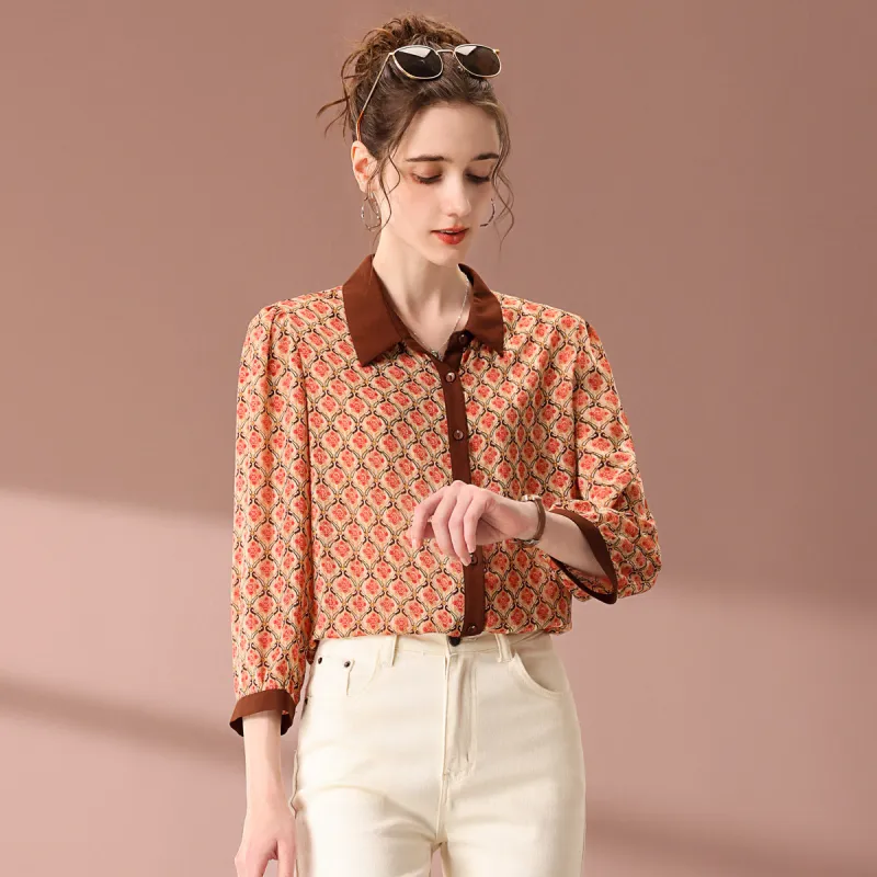 FENHONGMALI Shirt Women's Red Flower-3