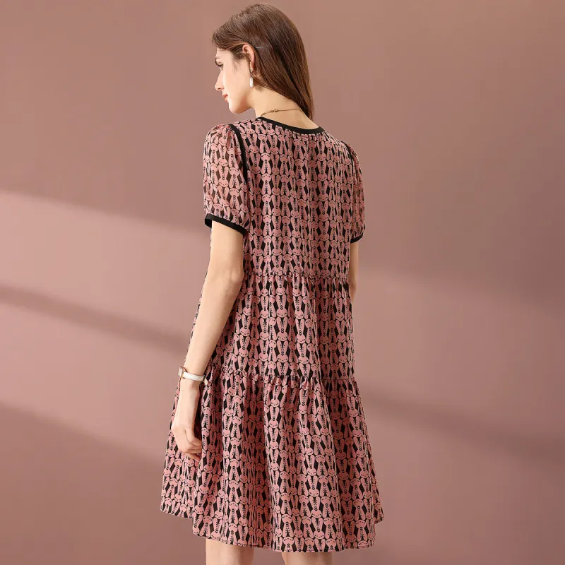 FENHONGMALI Short Sleeved Dresses Women's Pink-1