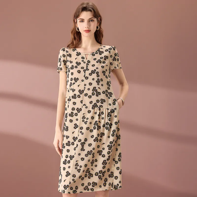FENHONGMALI Short Sleeved Dresses Women's Apricot-2