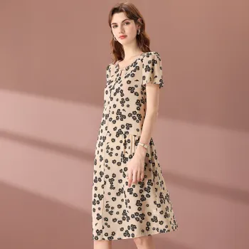 FENHONGMALI Short Sleeved Dresses Women's Apricot