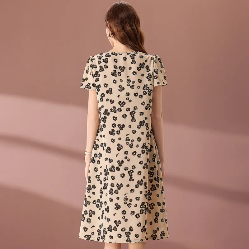 FENHONGMALI Short Sleeved Dresses Women's Apricot-1