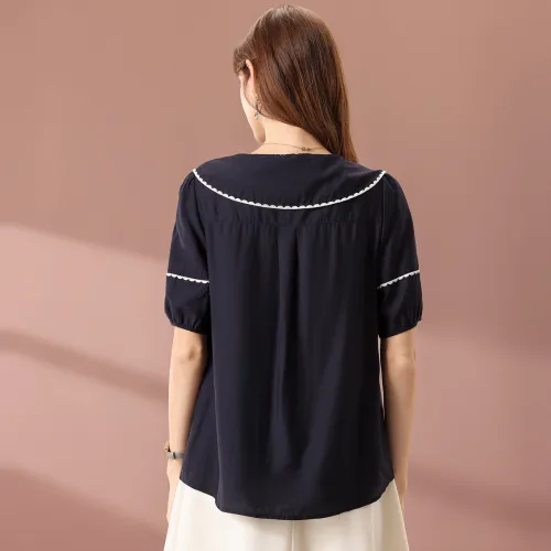 FENHONGMALI Shirt Women's Navy Blue