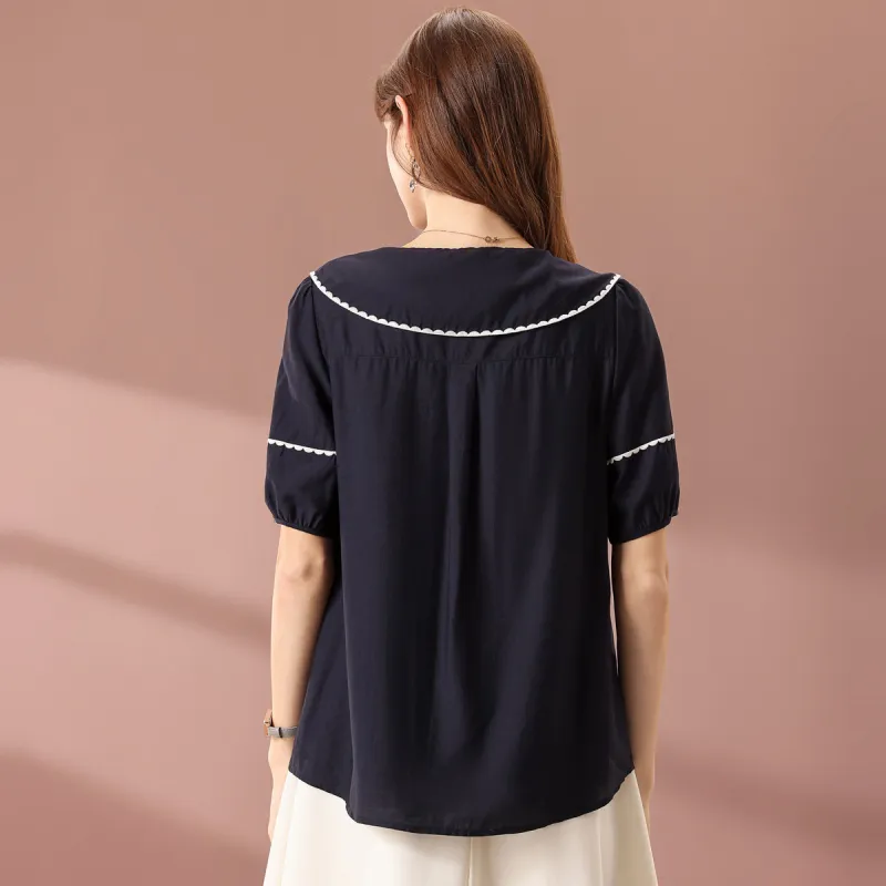 FENHONGMALI Shirt Women's Navy Blue-0