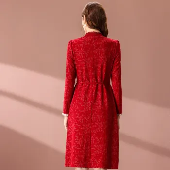 FENHONGMALI Long-Sleeved Dresses Women's Red