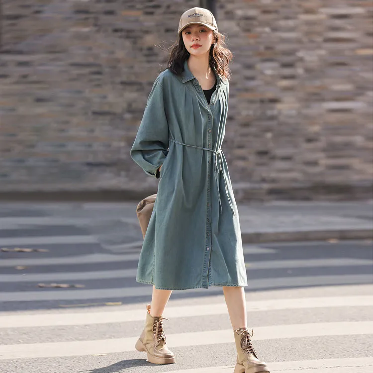 Demana Long Sleeved Dresses Women's Vintage Denim Blue-1