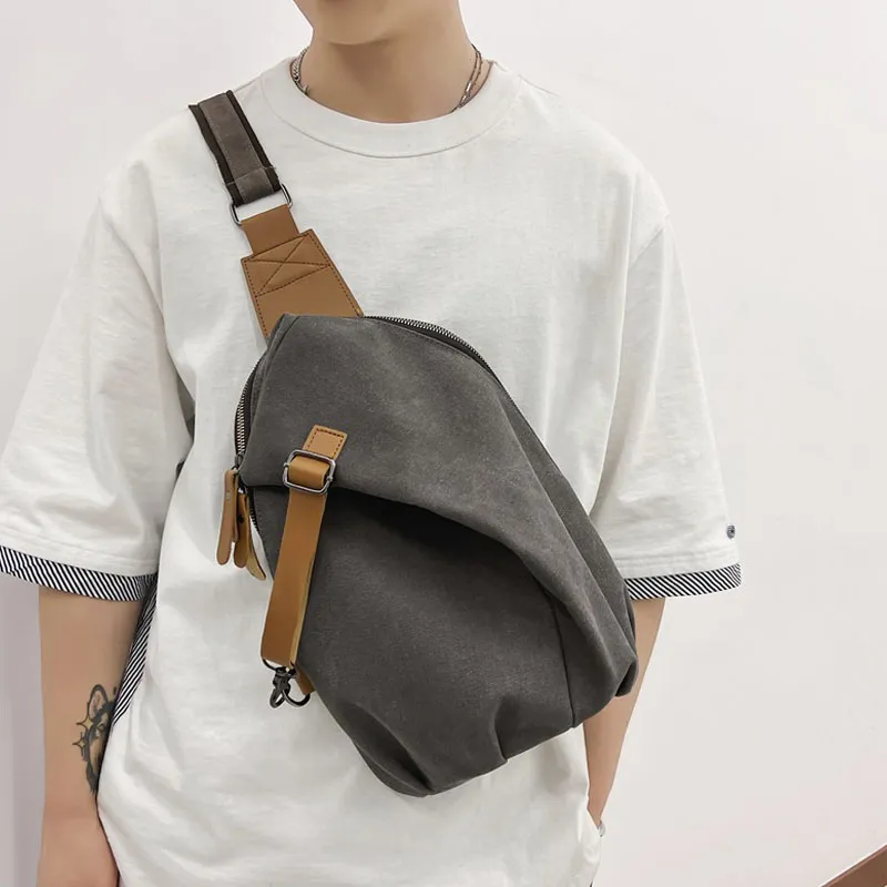 Duoluplo Doron Paul Canvas With PU Canvas Bag, Shoulder Bag, Crossbody Bag Unisex Black/Khaki/Gray/Ecru-9