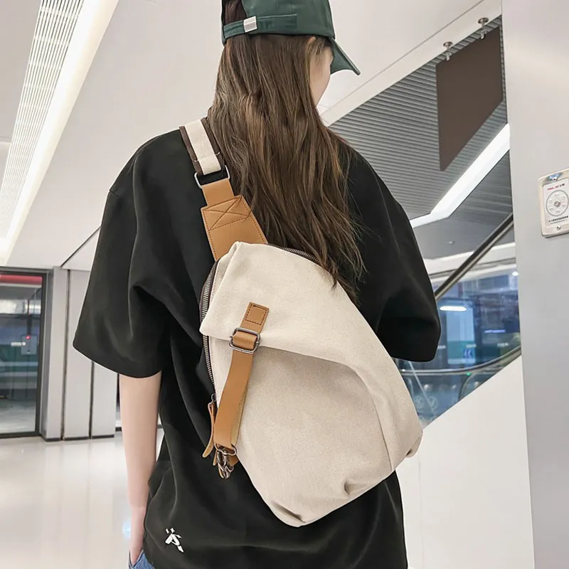 Duoluplo Doron Paul Canvas With PU Canvas Bag, Shoulder Bag, Crossbody Bag Unisex Black/Khaki/Gray/Ecru-13