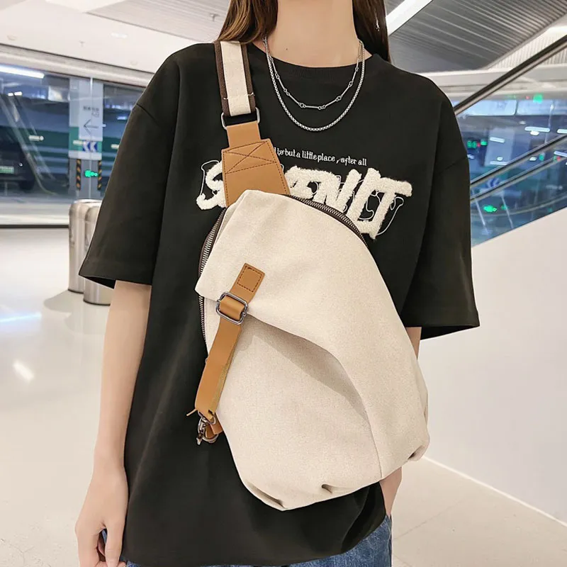 Duoluplo Doron Paul Canvas With PU Canvas Bag, Shoulder Bag, Crossbody Bag Unisex Black/Khaki/Gray/Ecru-12