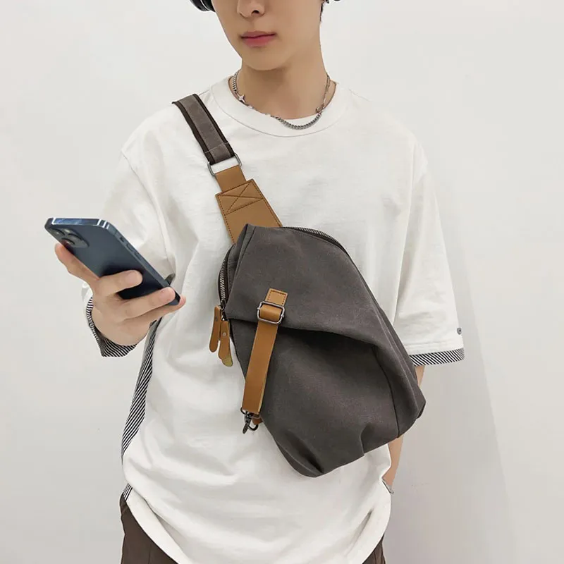 Duoluplo Doron Paul Canvas With PU Canvas Bag, Shoulder Bag, Crossbody Bag Unisex Black/Khaki/Gray/Ecru-8